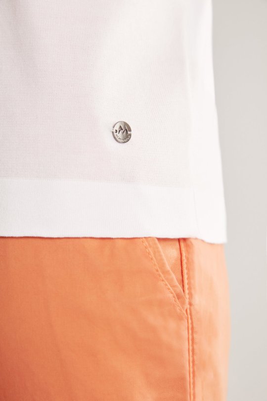 Çizgi Desen Beyaz Merserize Pamuk Triko Polo