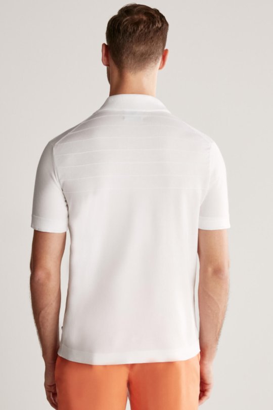 Çizgi Desen Beyaz Merserize Pamuk Triko Polo
