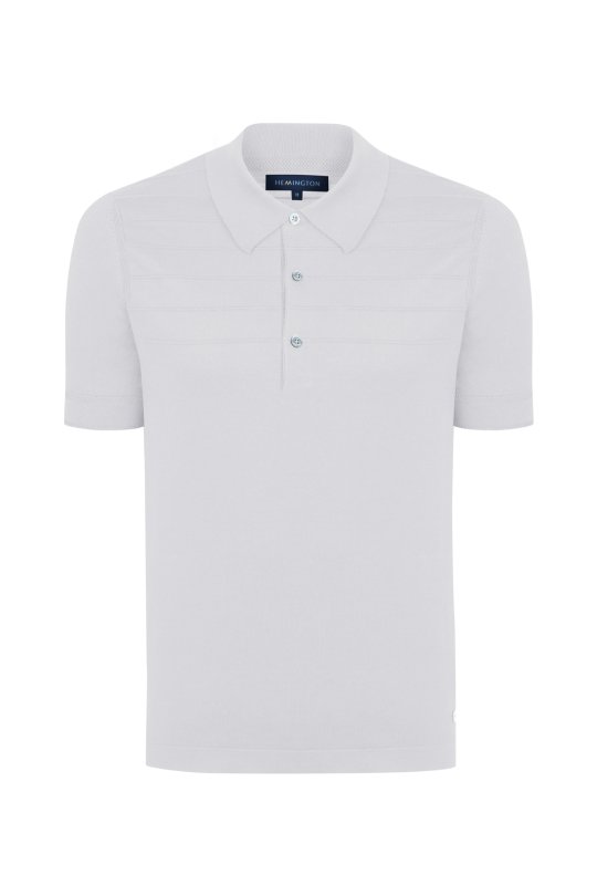 Çizgi Desen Beyaz Merserize Pamuk Triko Polo