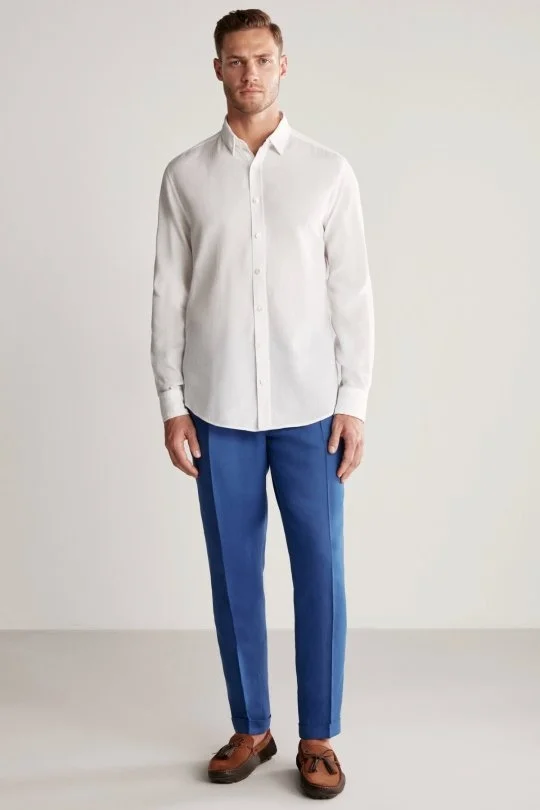 Hemington - Çizgi Desenli Beyaz Saf Pamuk Gömlek (2)