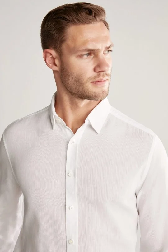 Hemington - Çizgi Desenli Beyaz Saf Pamuk Gömlek (7)