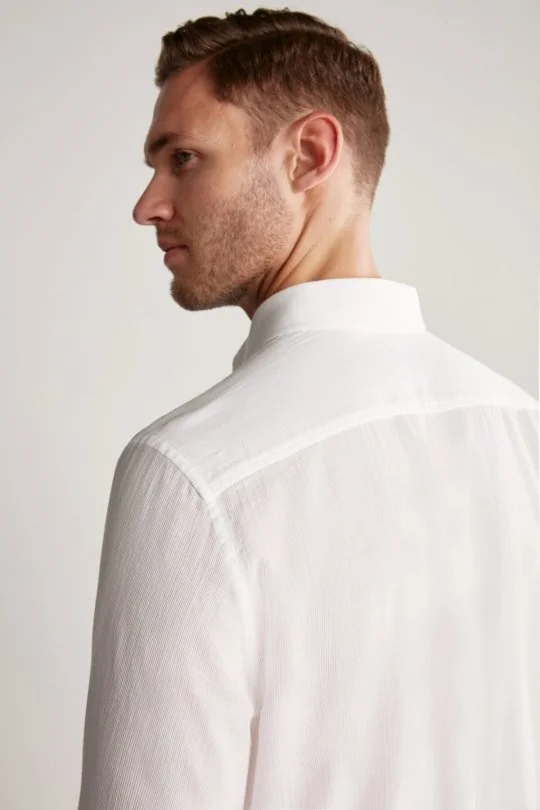 Hemington - Çizgi Desenli Beyaz Saf Pamuk Gömlek (3)