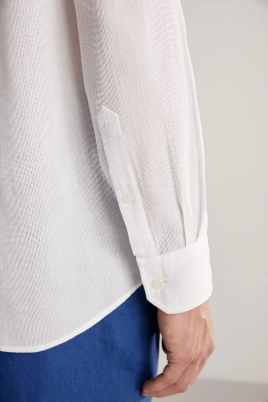 Hemington - Çizgi Desenli Beyaz Saf Pamuk Gömlek (8)