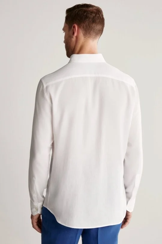 Hemington - Çizgi Desenli Beyaz Saf Pamuk Gömlek (6)