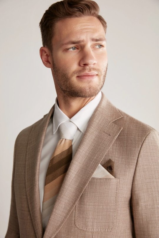 Çizgi Desen Camel Beyaz Örgü Mendil