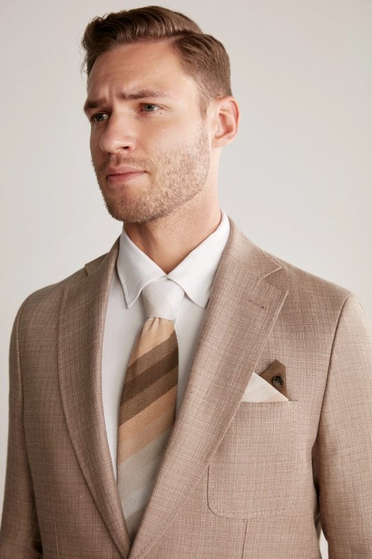 Çizgi Desen Camel Beyaz Örgü Mendil