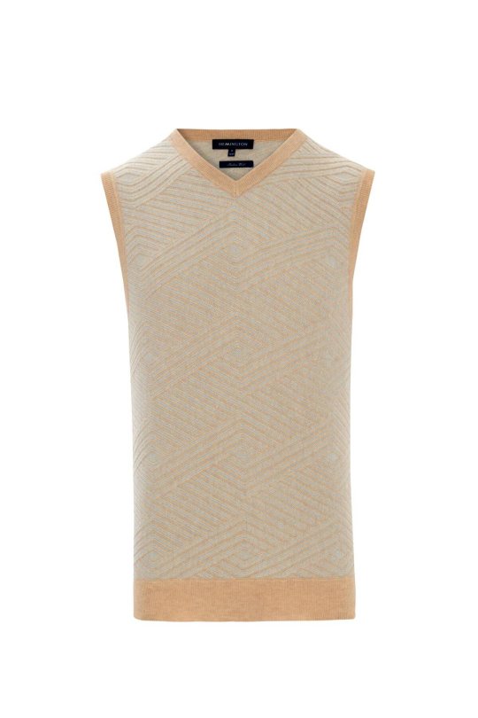 Çizgi Desen Camel Lambswool Yün Triko Süveter