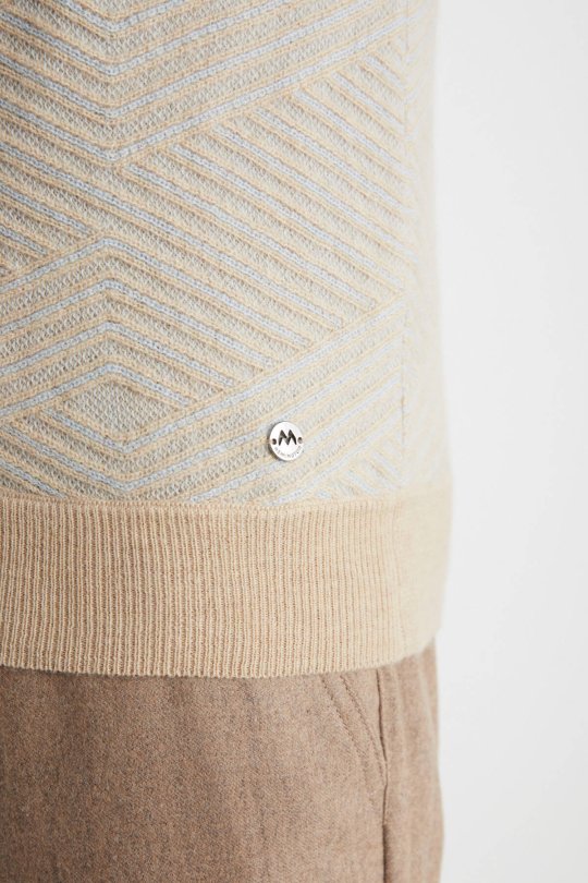 Çizgi Desen Camel Lambswool Yün Triko Süveter