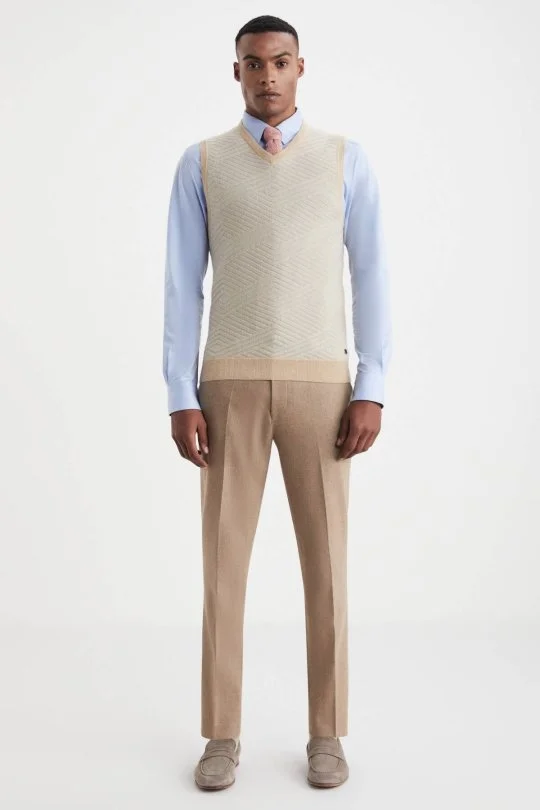 Hemington - Çizgi Desen Camel Lambswool Yün Triko Süveter (2)
