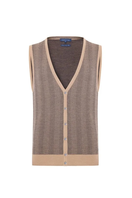 Hemington - Herringbone Desen Camel Extrafine Merino Triko Yelek (6)
