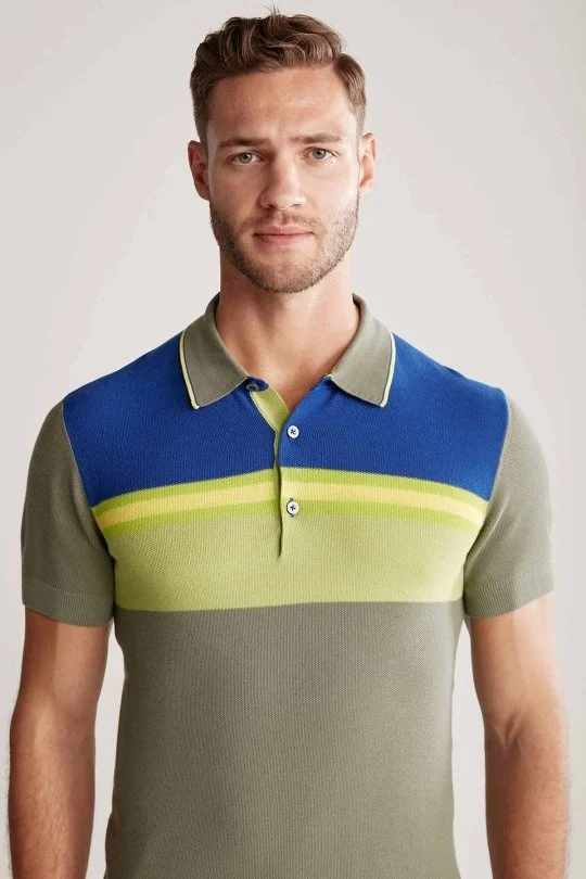 Hemington - Çizgi Desen Haki Triko Polo (3)