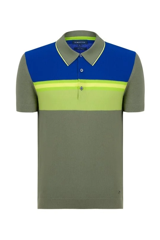 Hemington - Çizgi Desen Haki Triko Polo (6)