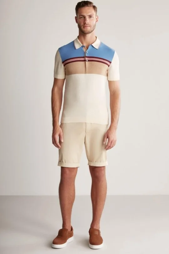 Hemington - Çizgi Desen Krem Rengi Triko Polo (3)