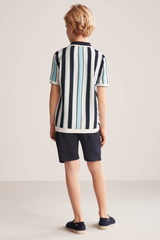 Çizgi Desen Lacivert-Beyaz Çocuk Triko Polo