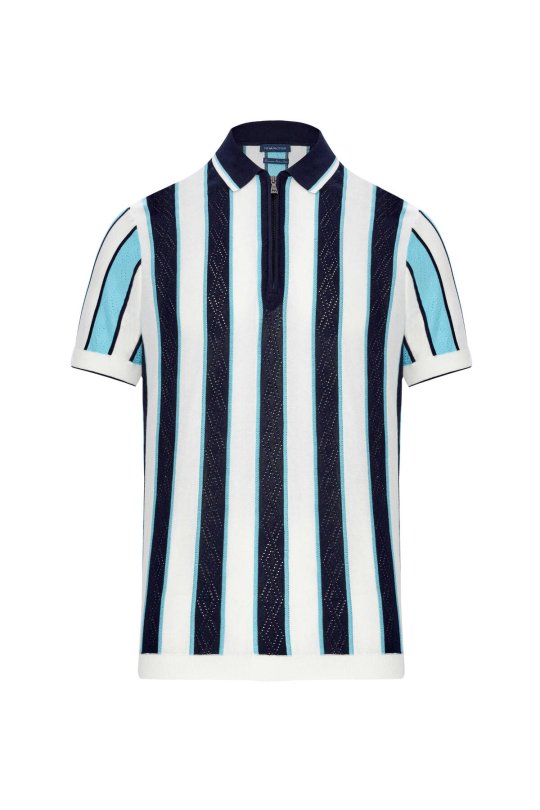 Çizgi Desen Lacivert-Beyaz Çocuk Triko Polo