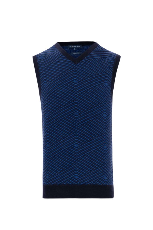 Çizgi Desen Lacivert Lambswool Yün Triko Süveter