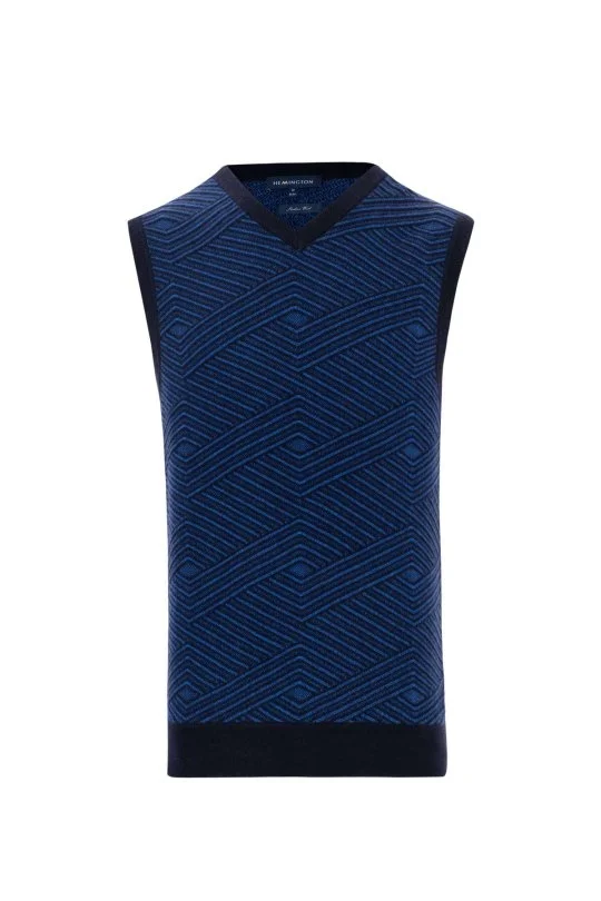 Hemington - Çizgi Desen Lacivert Lambswool Yün Triko Süveter (6)