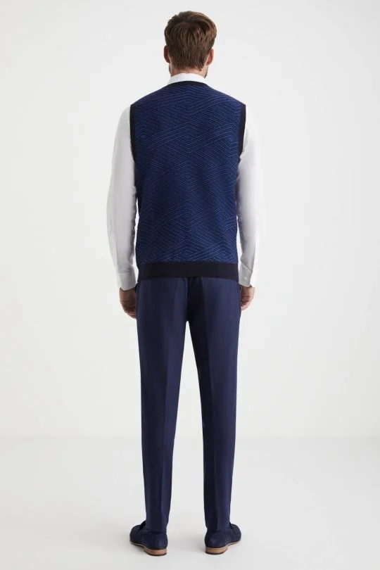 Hemington - Çizgi Desen Lacivert Lambswool Yün Triko Süveter (4)