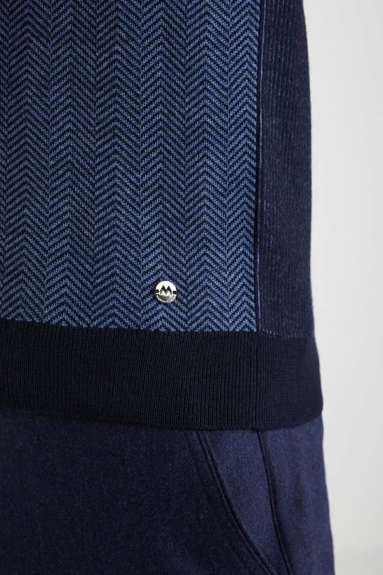 Hemington - Herringbone Desen Lacivert Extrafine Merino Triko Yelek (3)