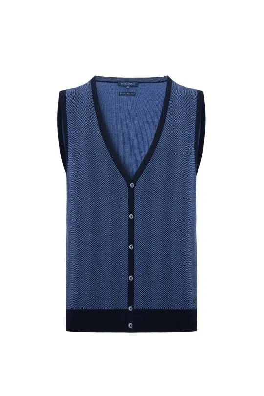 Hemington - Herringbone Desen Lacivert Extrafine Merino Triko Yelek (6)
