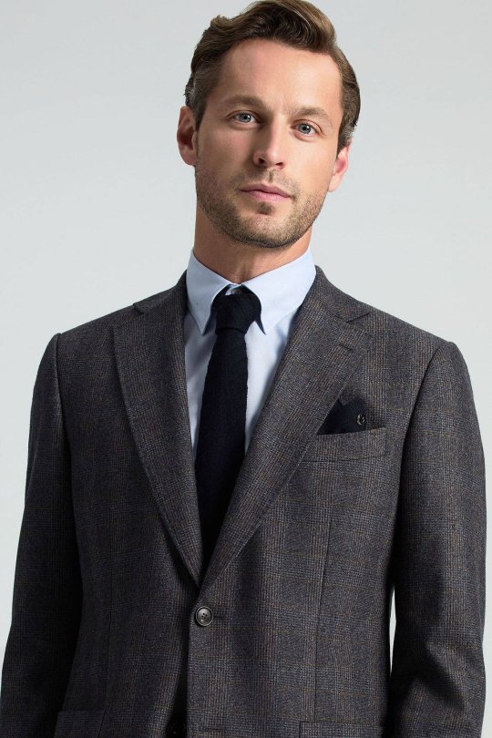 Çizgi Desenli Lacivert Örgü Mendil