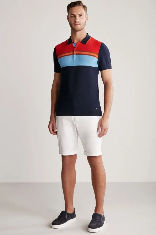 Hemington - Çizgi Desen Lacivert Triko Polo (2)