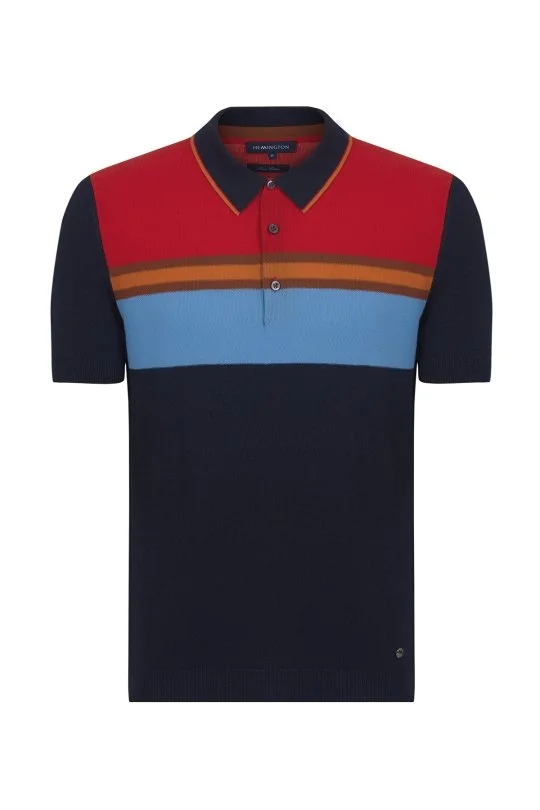 Hemington - Çizgi Desen Lacivert Triko Polo (7)