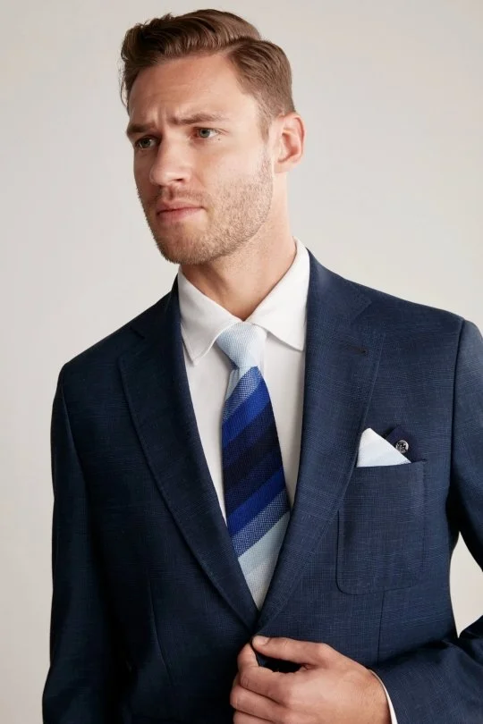 Çizgi Desen Mavi Beyaz Örgü Mendil