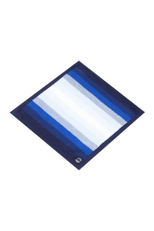 Çizgi Desen Mavi Beyaz Örgü Mendil
