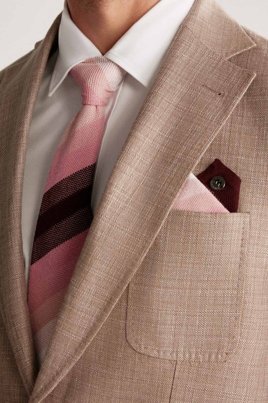 Çizgi Desen Pembe Beyaz Örgü Kravat