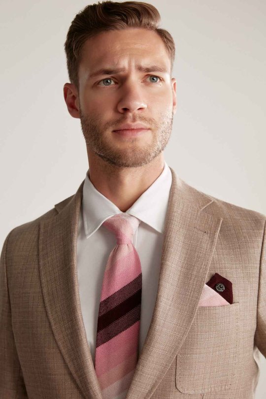 Çizgi Desen Pembe Beyaz Örgü Mendil