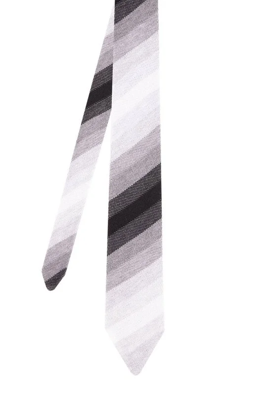 Hemington - Çizgi Desenli Siyah Gri Örgü Kravat