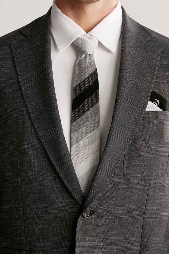 Çizgi Desen Siyah Gri Örgü Kravat