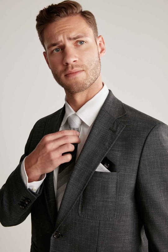 Çizgi Desen Siyah Gri Örgü Mendil