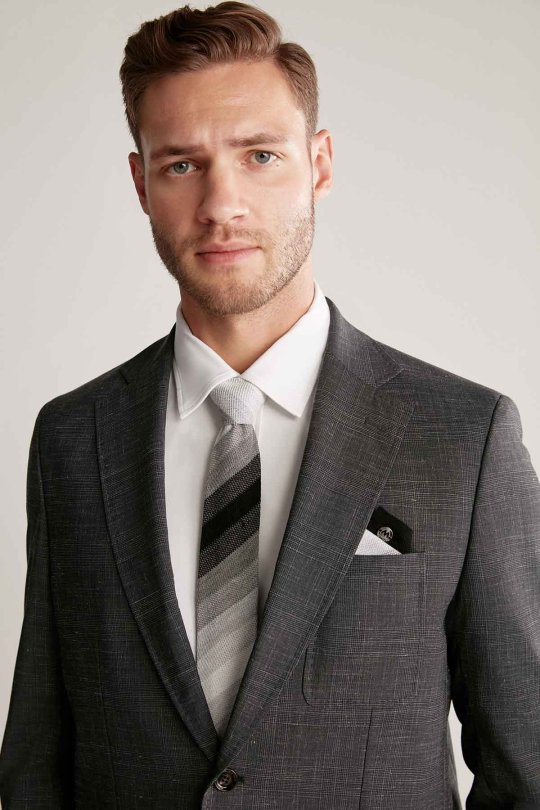 Çizgi Desen Siyah Gri Örgü Mendil