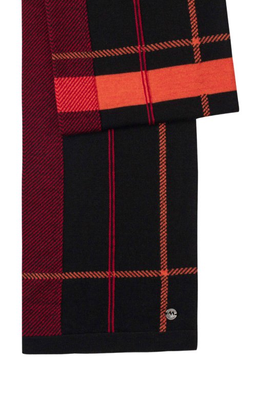 Çizgi Desen Siyah Merino Yün Atkı