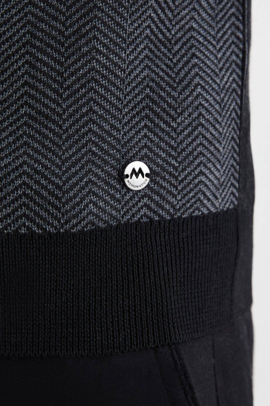 Herringbone Desen Siyah Extrafine Merino Triko Yelek