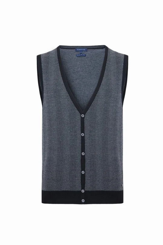 Hemington - Herringbone Desen Siyah Extrafine Merino Triko Yelek (6)