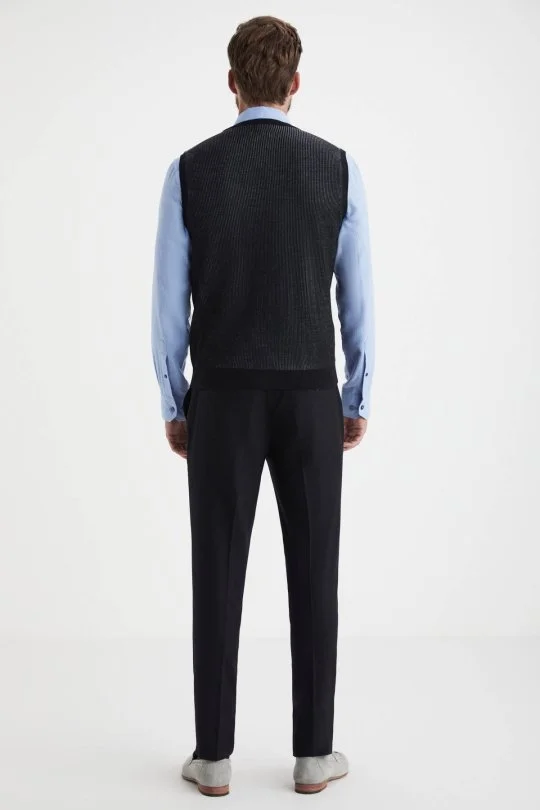 Hemington - Herringbone Desen Siyah Extrafine Merino Triko Yelek (5)