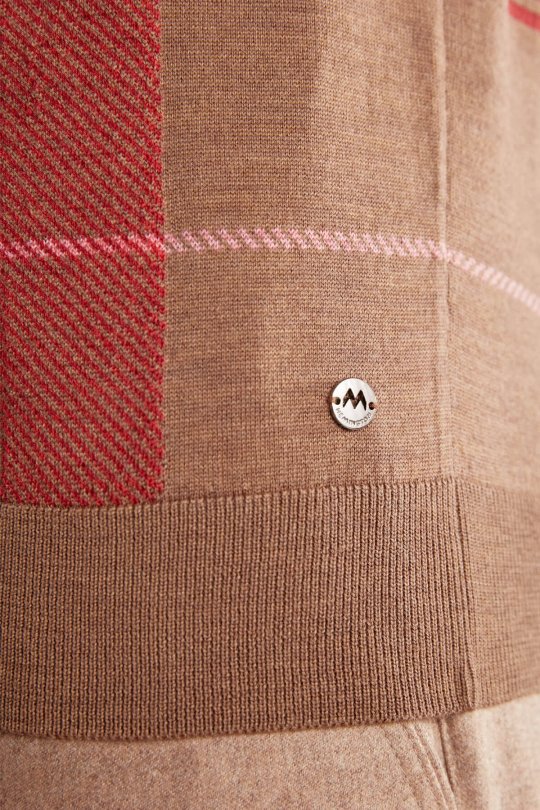 Çizgi Desen Yarım Balıkçı Yaka Tütün Rengi Merino Yün Triko