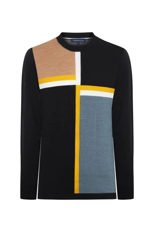 Çizgi Desen Yarım Balıkçı Yaka Siyah Triko