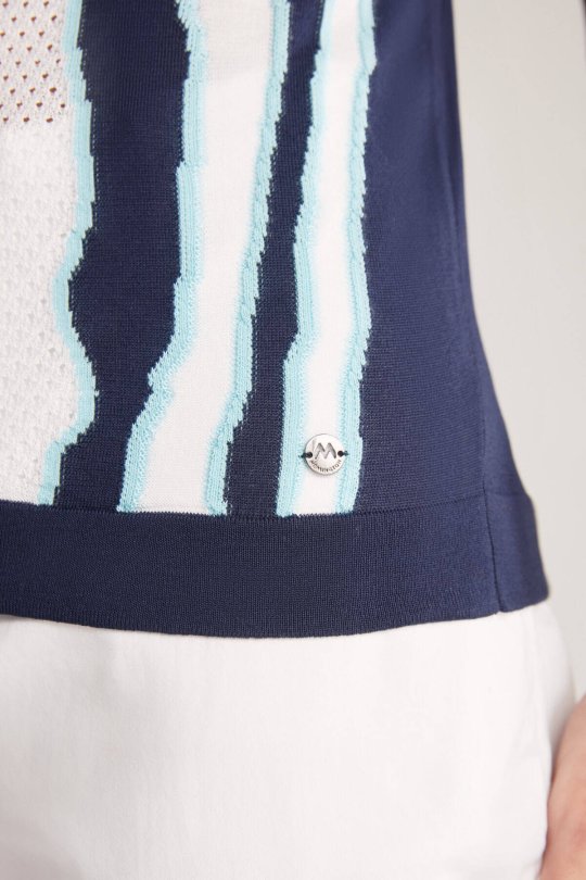 Çizgi Detaylı Lacivert Merserize Pamuk Triko Polo