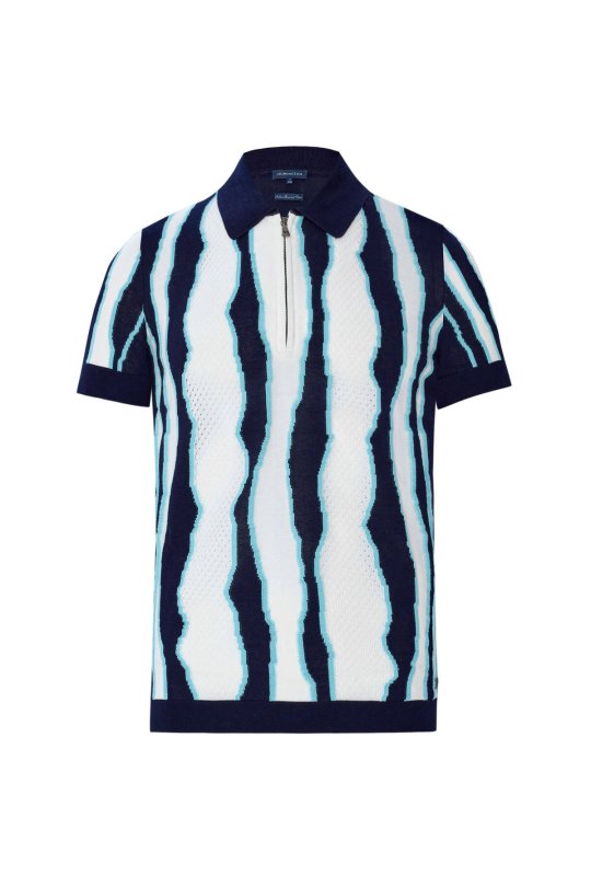 Çizgi Detaylı Lacivert Merserize Pamuk Triko Polo