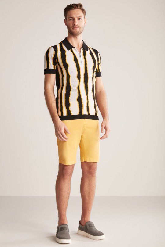 Çizgi Detaylı Siyah Merserize Pamuk Triko Polo