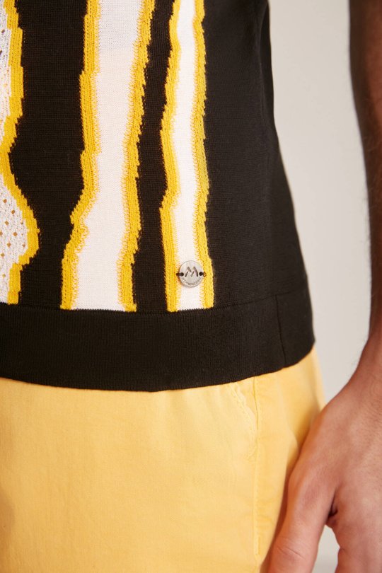 Çizgi Detaylı Siyah Merserize Pamuk Triko Polo