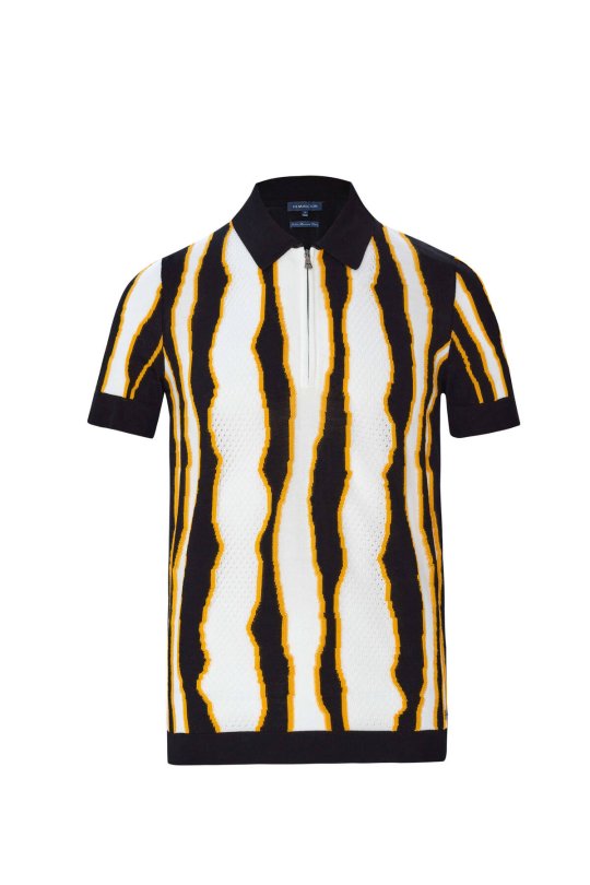 Çizgi Detaylı Siyah Merserize Pamuk Triko Polo