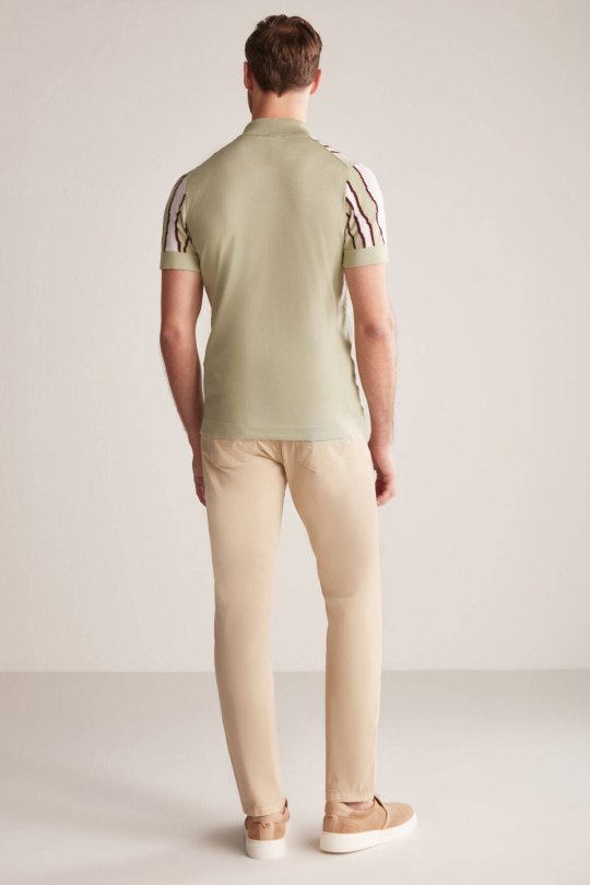 Çizgi Detaylı Yeşil Merserize Pamuk Triko Polo