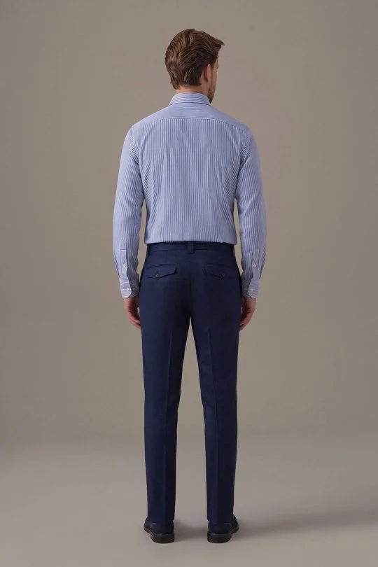 Çizgili Non-Iron Lacivert Beyaz Gömlek