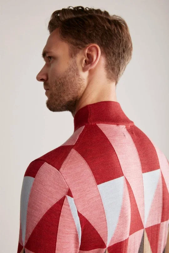 Hemington - Desenli Kahverengi-Pembe Lupetto Yaka Merino Yün Triko (2)