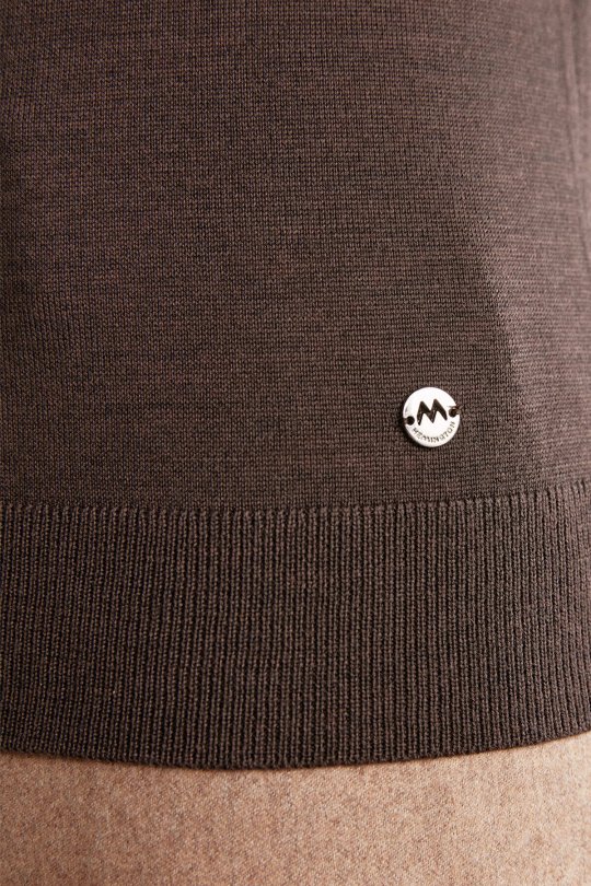 Desenli Kahverengi-Pembe Lupetto Yaka Merino Yün Triko